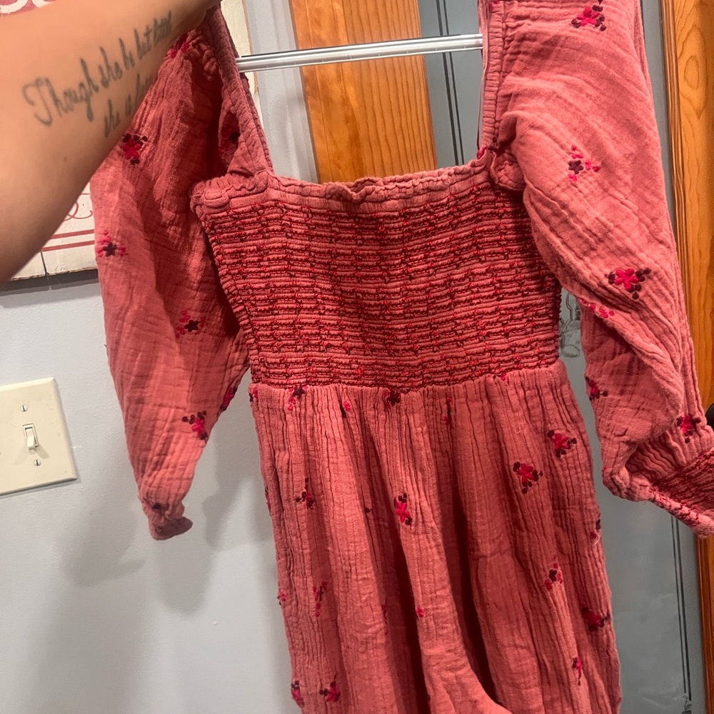 Free People Pink Smocked Jumpsuit